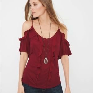 WHBM Red Cold Shoulder Top